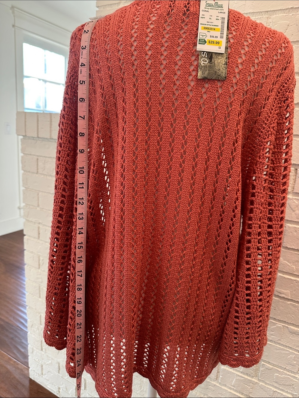 Open-Front Crochet Cardigan Sweater - Coral - Picture 13 of 13